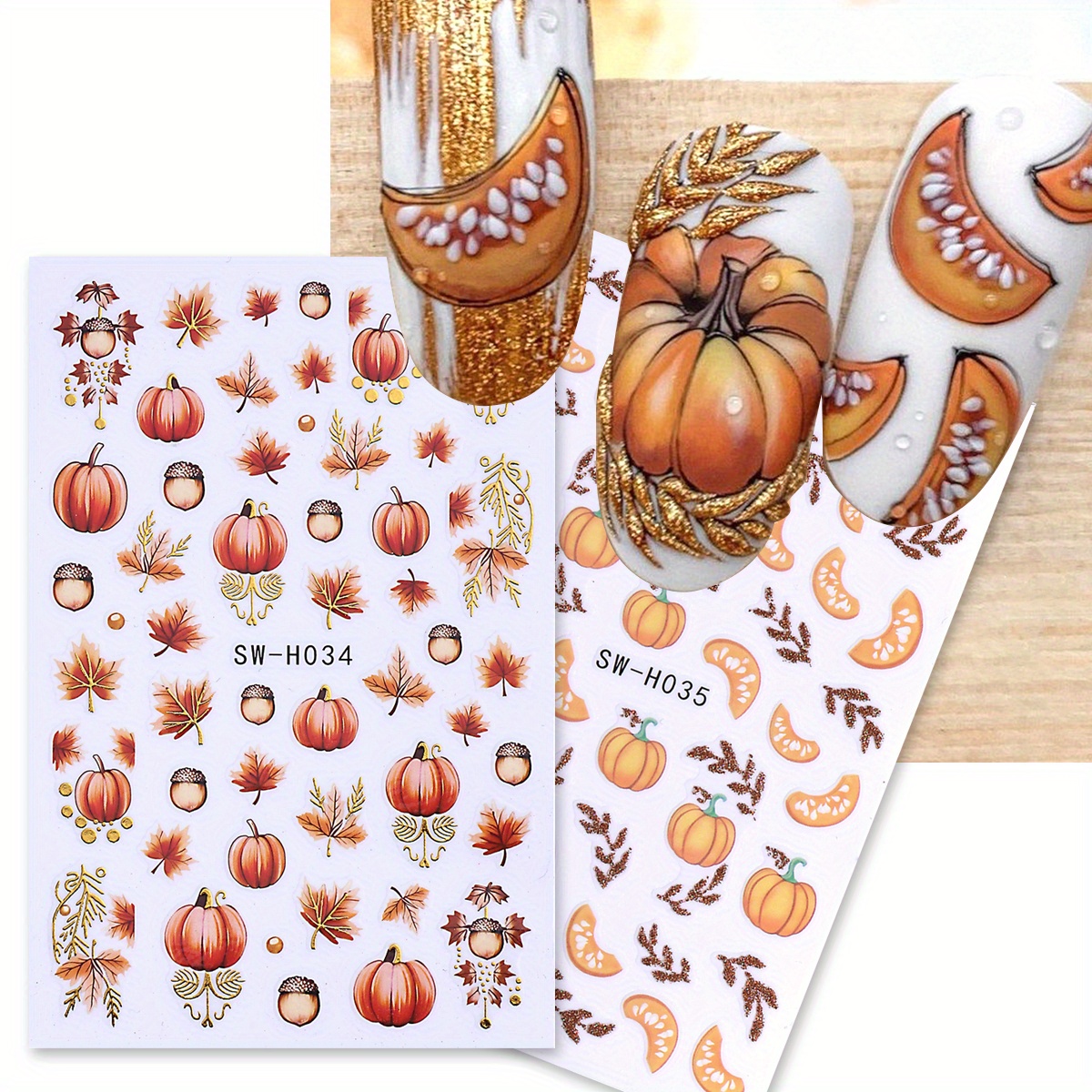 Gold Foil Flakes - 2pcs Glitter Autumn Pumpkin Maple Leaves