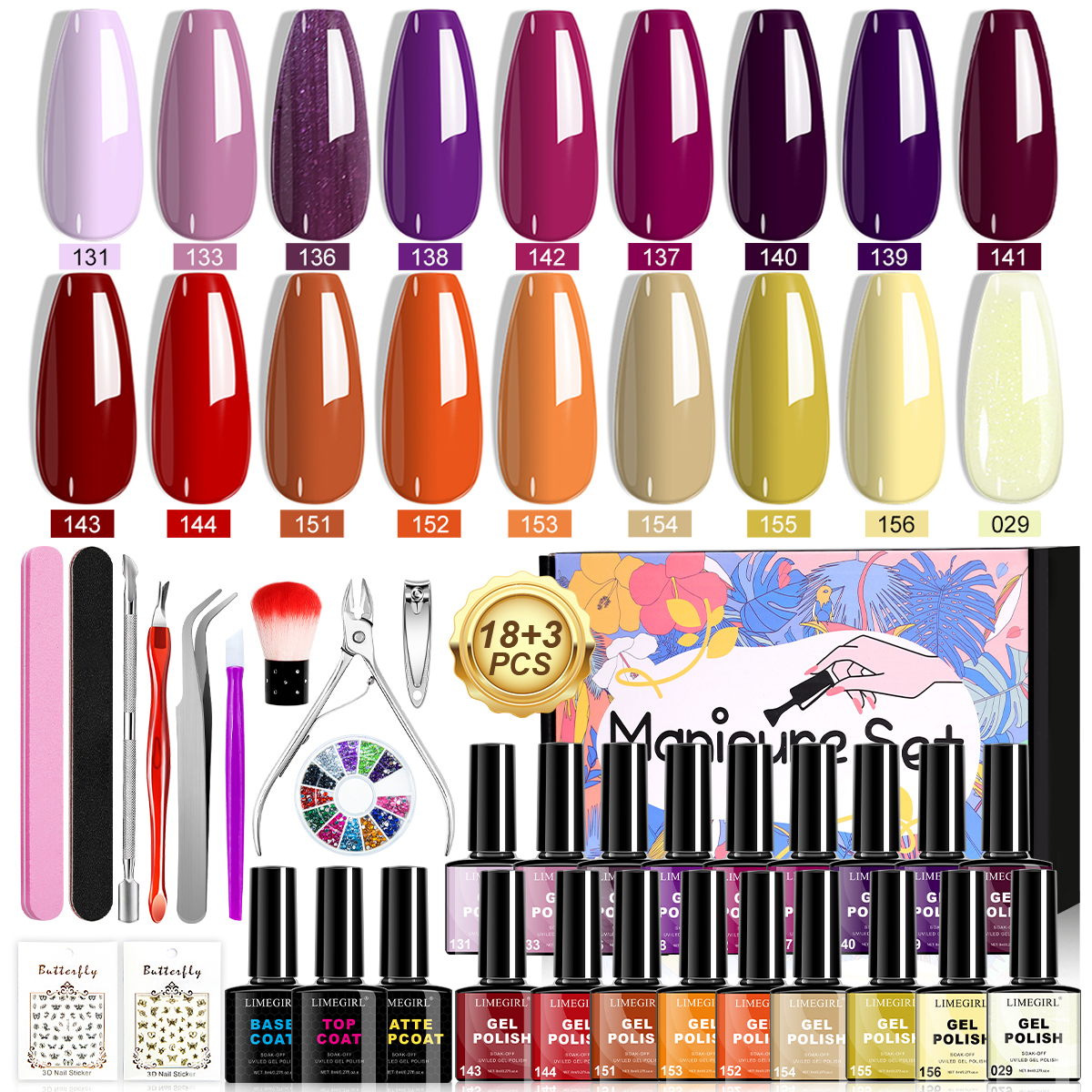 LIMEGIRL 18 PCS Gel Nail Polis - Resin Glitter Pack recension och pris
