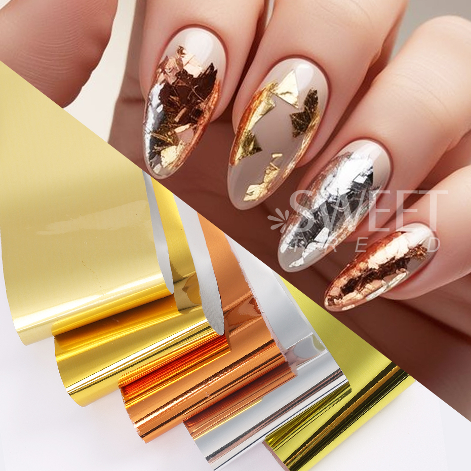 10pcs Metallic Nail Transfer F - Gold Foil Flakes recension och pris