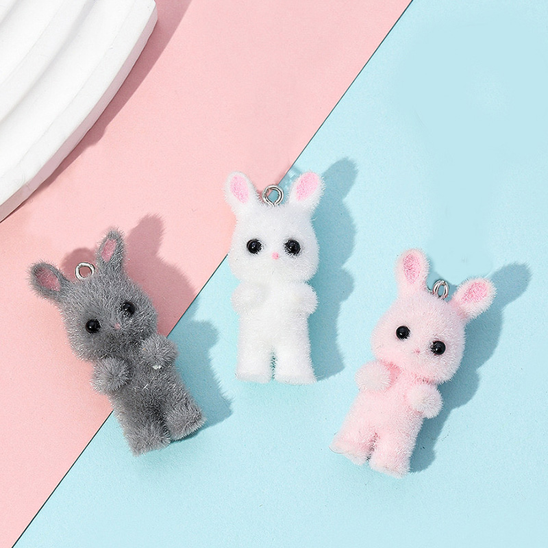 5pcs/lot Cute Flocking Rabbit  - Resin Craft Projects recension och pris