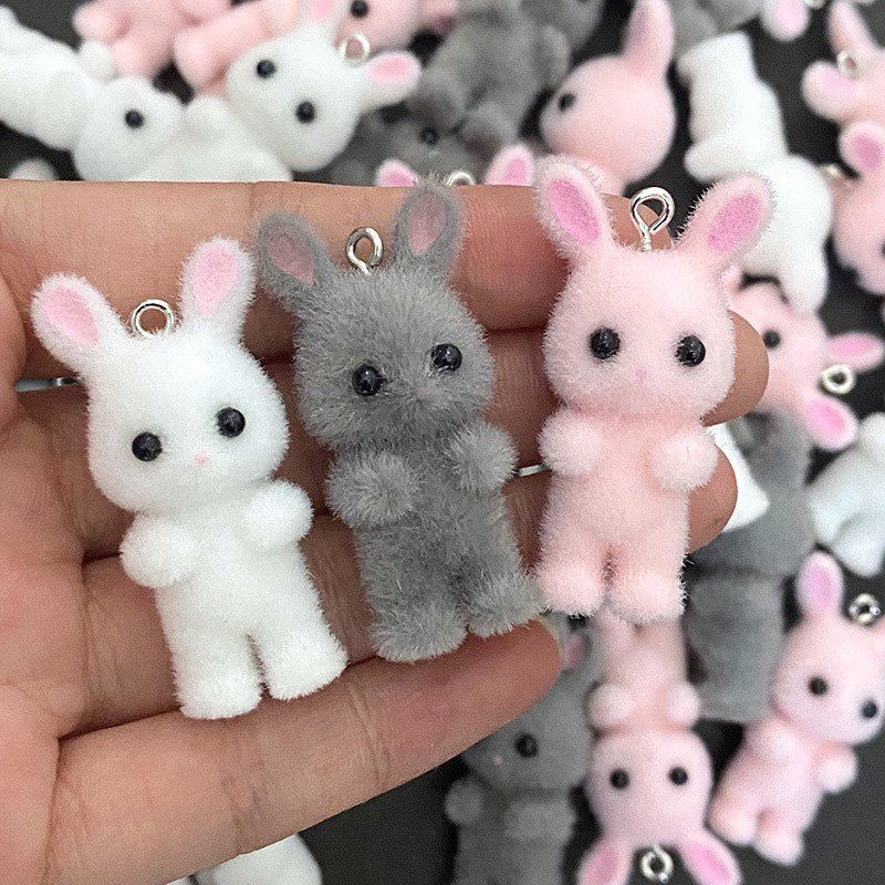 5pcs/lot Cute Flocking Rabbit  - Resin Craft Projects recension och pris