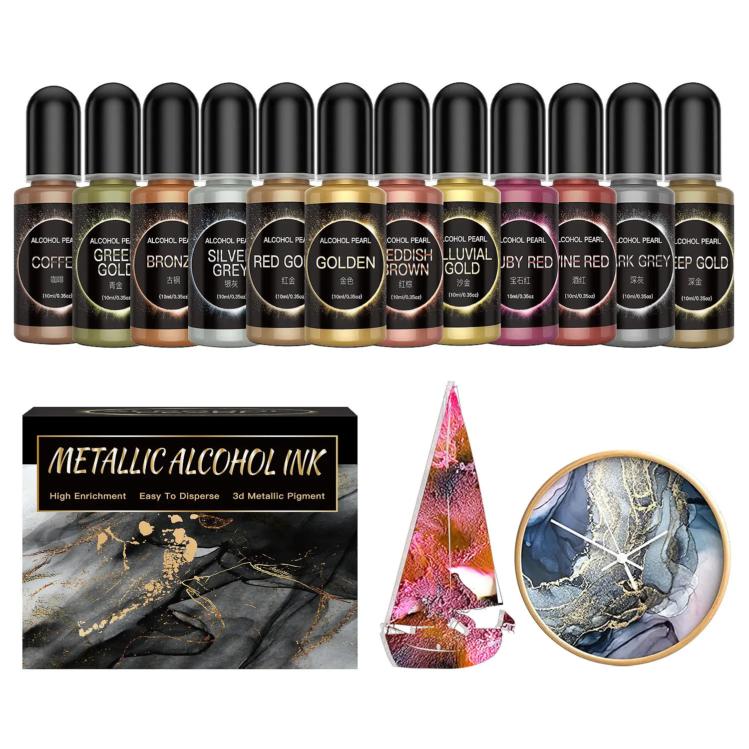 12PCS Metal Resin Pigment 10ml - Resin Dye Alcohol recension och pris